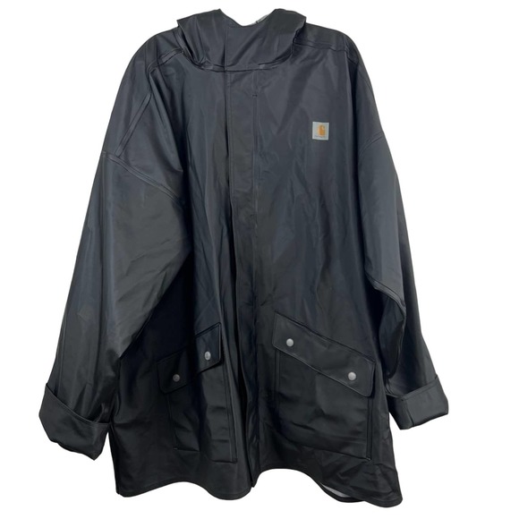 Carhartt Other - Carhartt Men's Black Hidden Snap Closure Heavy Weight Hooded Rain Jacket
